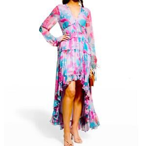 ROCOCO SAND Floral Print Lilac Chiffon High-Low Maxi Dress Size XS